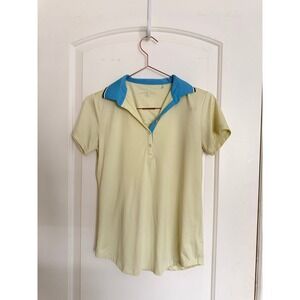Sport Haley Polo Shirt Women XS Yellow Turquoise Blue Contrast Trim Golf Top
